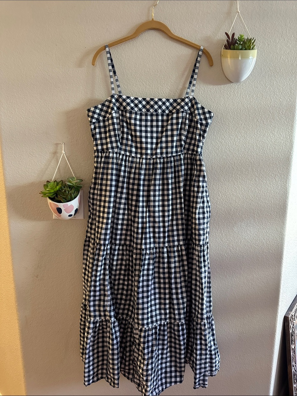 J. Crew Gingham Tier Maxi Midi Smocked Vintage Cottagecore Dress 14 Large
